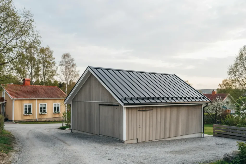 takrenovering med nytt t tskikt p garage i amhult